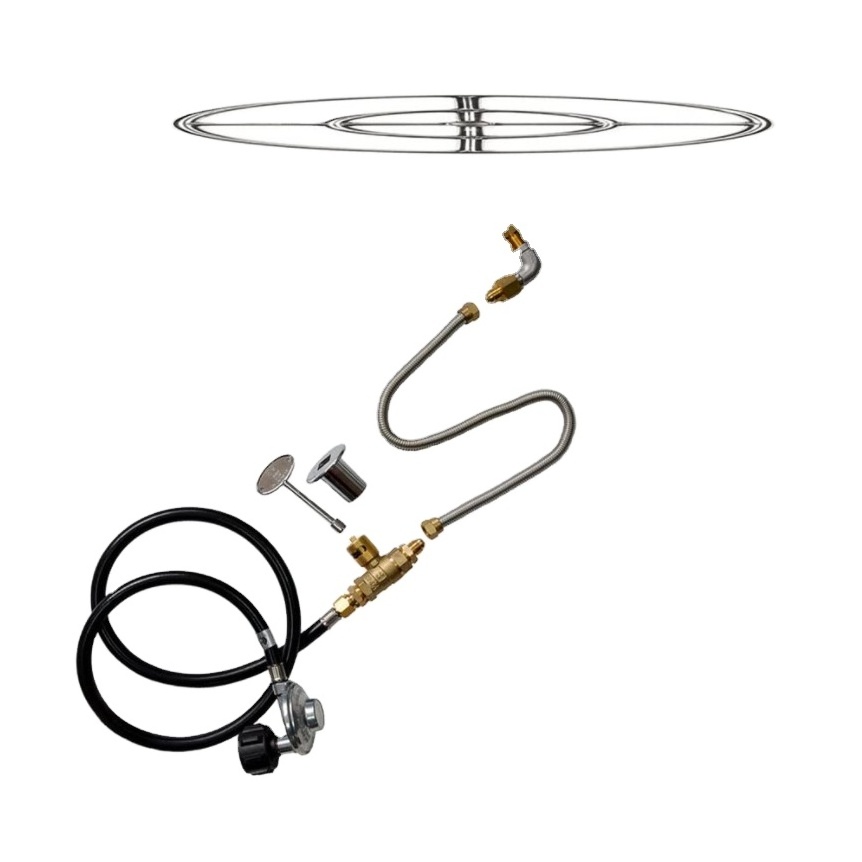 Propane Gas Fire Pit Stainless Steel Burner Ring Brazier Stove Pressure Reducing Regulator Valve Hose Installation Kit