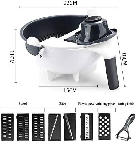 Kitchen Multi Functional Shredder Wet Fruits Drain Basket Blade Cutter Manual 9 in 1 Slicer Vegetable Grater