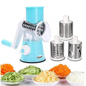 OEM Service Stainless Steel 3 blades Manual Multi-function Cutter Slicer Mandoline Drum Rotary Cheese Vegetable Shredder Grater