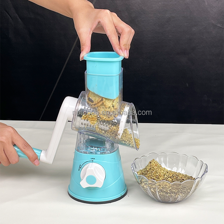 OEM Service Stainless Steel 3 blades Manual Multi-function Cutter Slicer Mandoline Drum Rotary Cheese Vegetable Shredder Grater