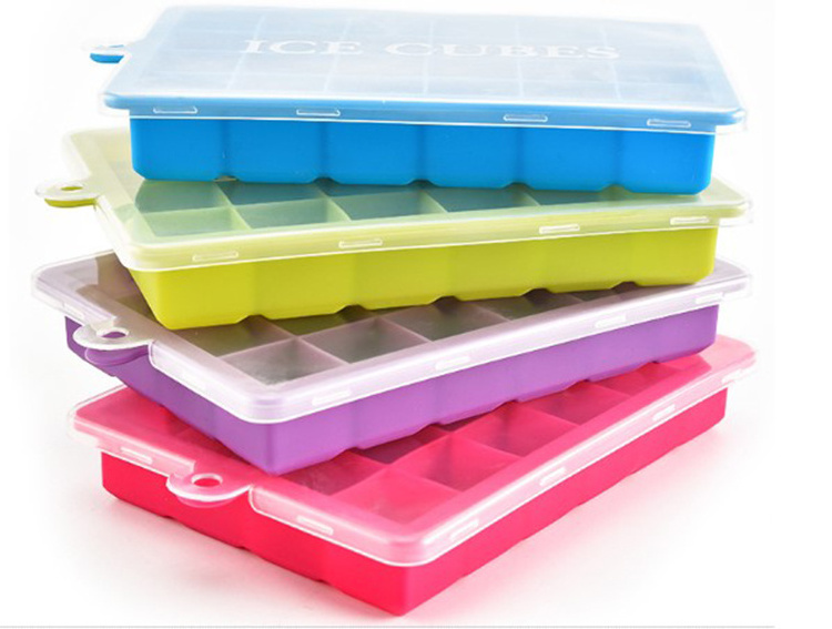 BPA Free 24 Grids Silicone Ice Cube Tray With Lid For Ice Cube Maker Fruit Popsicle Ice Cream Mold