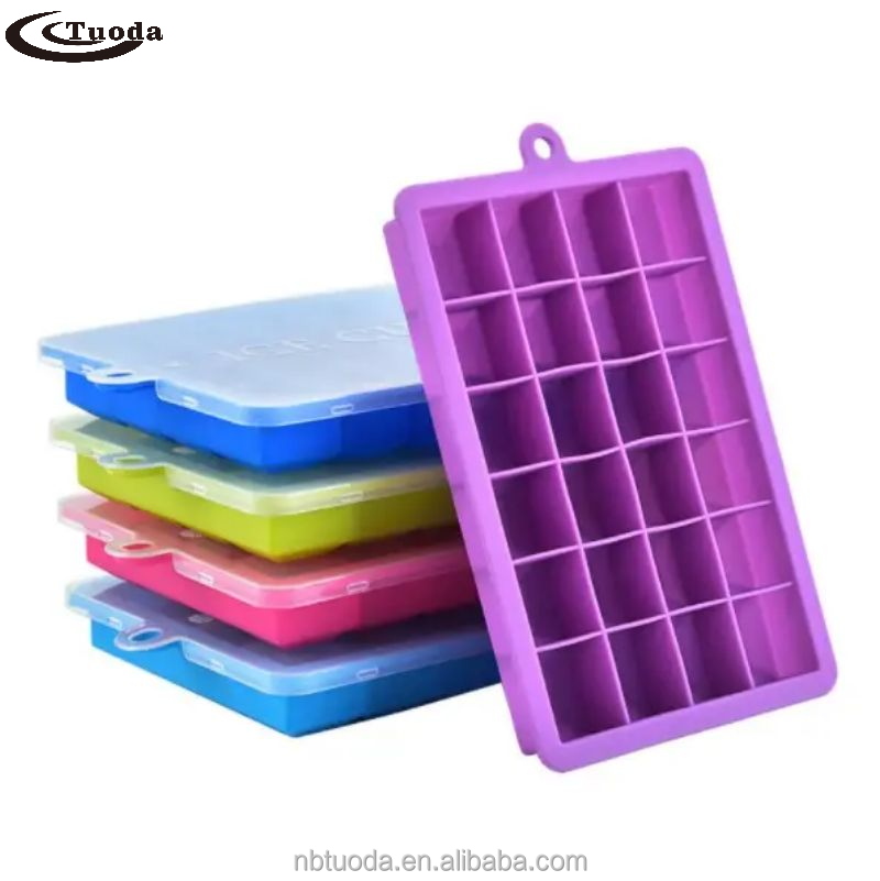 BPA Free 24 Grids Silicone Ice Cube Tray With Lid For Ice Cube Maker Fruit Popsicle Ice Cream Mold