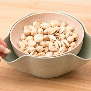 Wheat Straw Style 2 in 1 Dried Fruit Compote Split Double Layer Bowl Candy Snack Nuts Box Plate Bowl