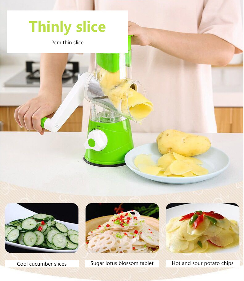 Manual Stainless Steel Multifunctional Madoline Rotary Drum Type Vegetable Cutter Grater Slicer