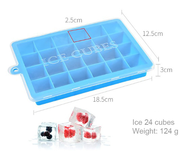 BPA Free 24 Grids Silicone Ice Cube Tray With Lid For Ice Cube Maker Fruit Popsicle Ice Cream Mold