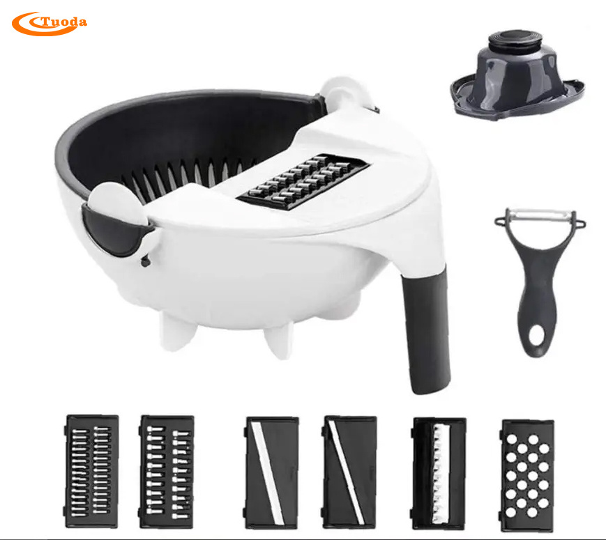 Kitchen Multi Functional Shredder Wet Fruits Drain Basket Blade Cutter Manual 9 in 1 Slicer Vegetable Grater