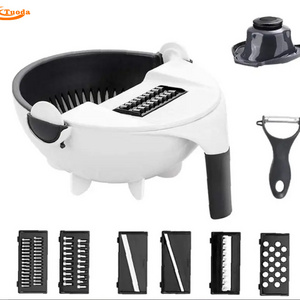 Kitchen Multi Functional Shredder Wet Fruits Drain Basket Blade Cutter Manual 9 in 1 Slicer Vegetable Grater