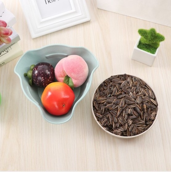 Wheat Straw Style 2 in 1 Dried Fruit Compote Split Double Layer Bowl Candy Snack Nuts Box Plate Bowl