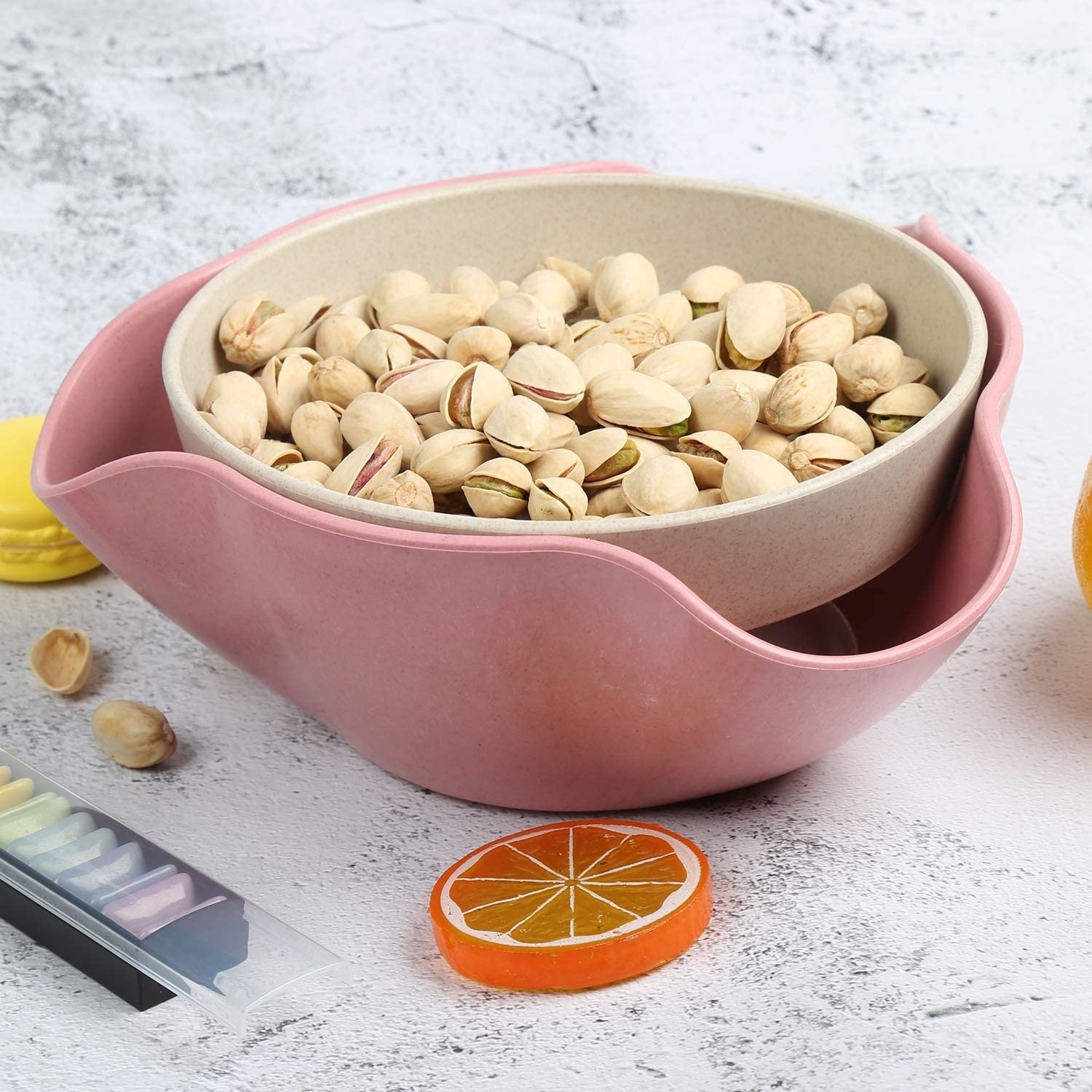 Wheat Straw Style 2 in 1 Dried Fruit Compote Split Double Layer Bowl Candy Snack Nuts Box Plate Bowl