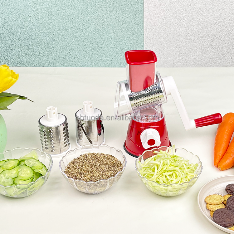 Manual Stainless Steel Multifunctional Madoline Rotary Drum Type Vegetable Cutter Grater Slicer