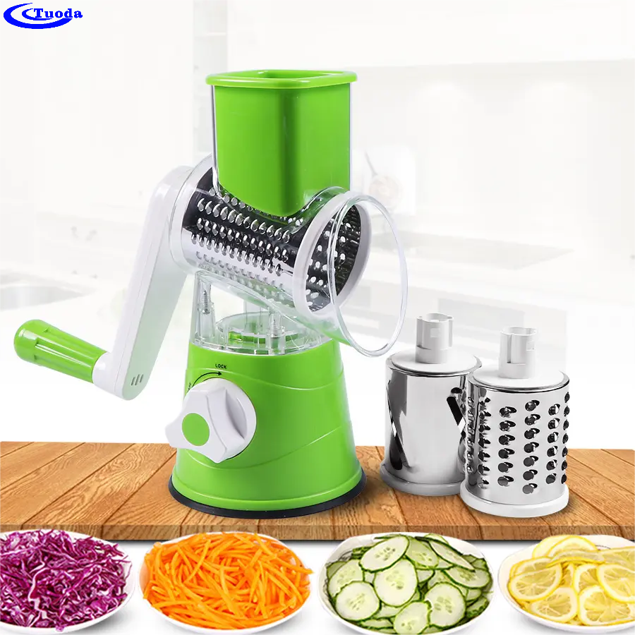 Manual Stainless Steel Multifunctional Madoline Rotary Drum Type Vegetable Cutter Grater Slicer