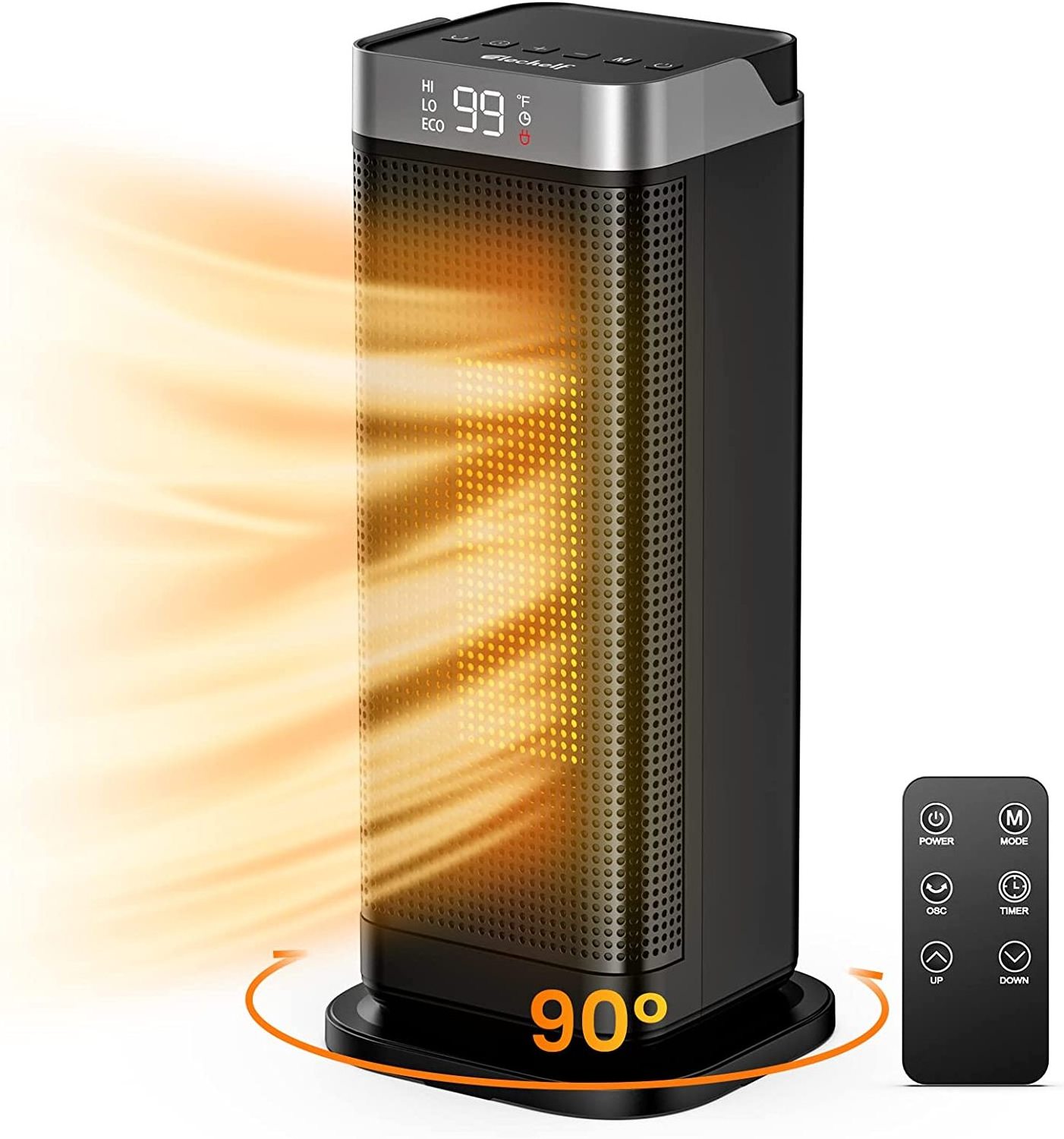 Space Heater Upgraded Fast Quiet Heating PTC Ceramic fan Heater Tower Oscillating Electric Heater Digital Thermostat 12h Timer