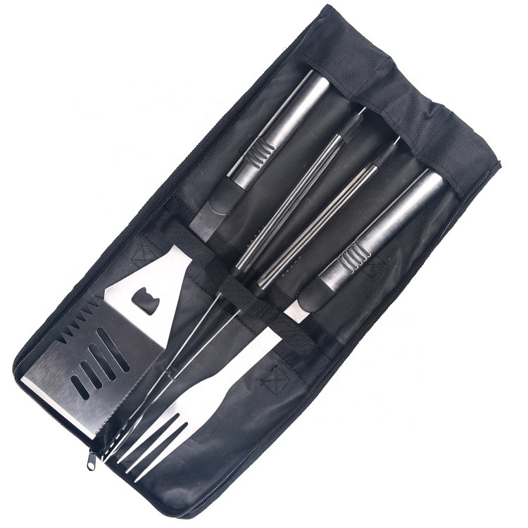 Camping kitchen picnic 3 pieces  stainless steel Barbecue  snap on tools BBQ Metal Utensil Kit