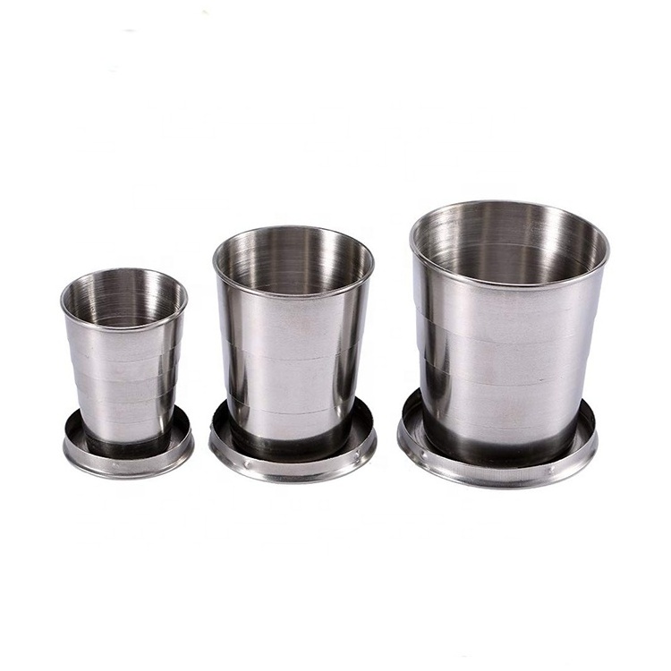 camping Travel Demountable Telescopic Keychain foldable cup portable Water beer Tumbler collapsible cup stainless steel cup