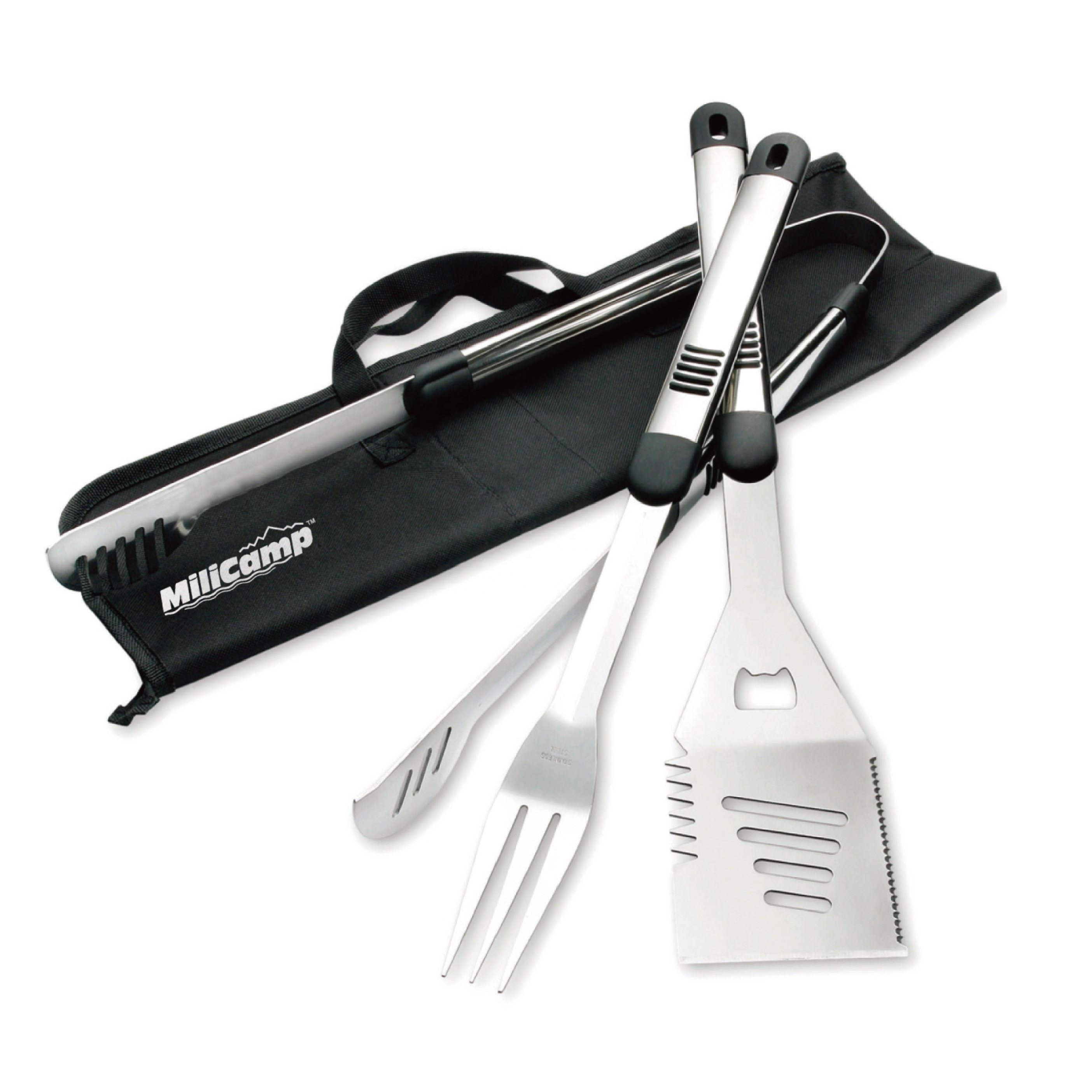 Camping kitchen picnic 3 pieces  stainless steel Barbecue  snap on tools BBQ Metal Utensil Kit