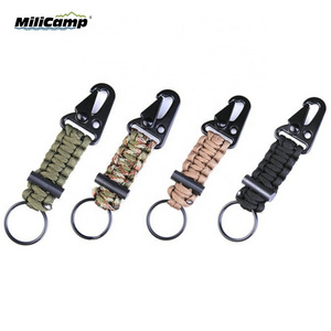 Custom Hiking camping paracord keychain with fire flint, hang metal buckle, key rings