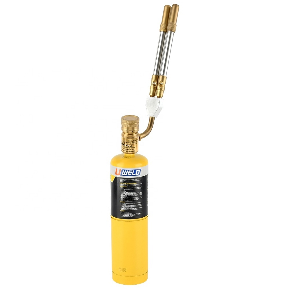 Uweld Double Hand Flame Gas Torch Head with Porpane Kit Gas Welding Dual Tubes Nozzle Fuel By Mapp