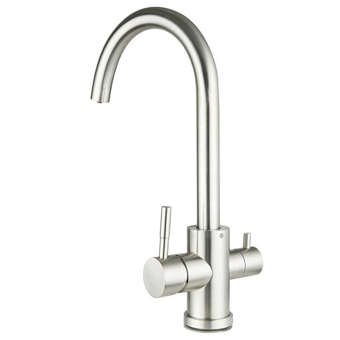 SANIPRO Commercial Gourmet SUS304 2 Handles 360 Degree Swivel Stainless Steel Kitchen Faucet with Tap Water Purifier