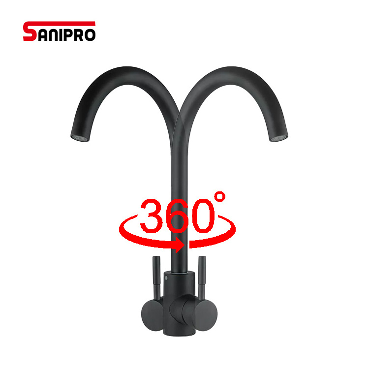 SANIPRO Wholesale Classical Gooseshape 360 Degree Rotation Sink Mixer Taps Cheap 304 Stainless Steel Black Kitchen Faucet