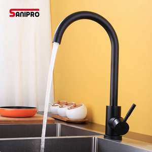 SANIPRO Wholesale Classical Gooseshape 360 Degree Rotation Sink Mixer Taps Cheap 304 Stainless Steel Black Kitchen Faucet