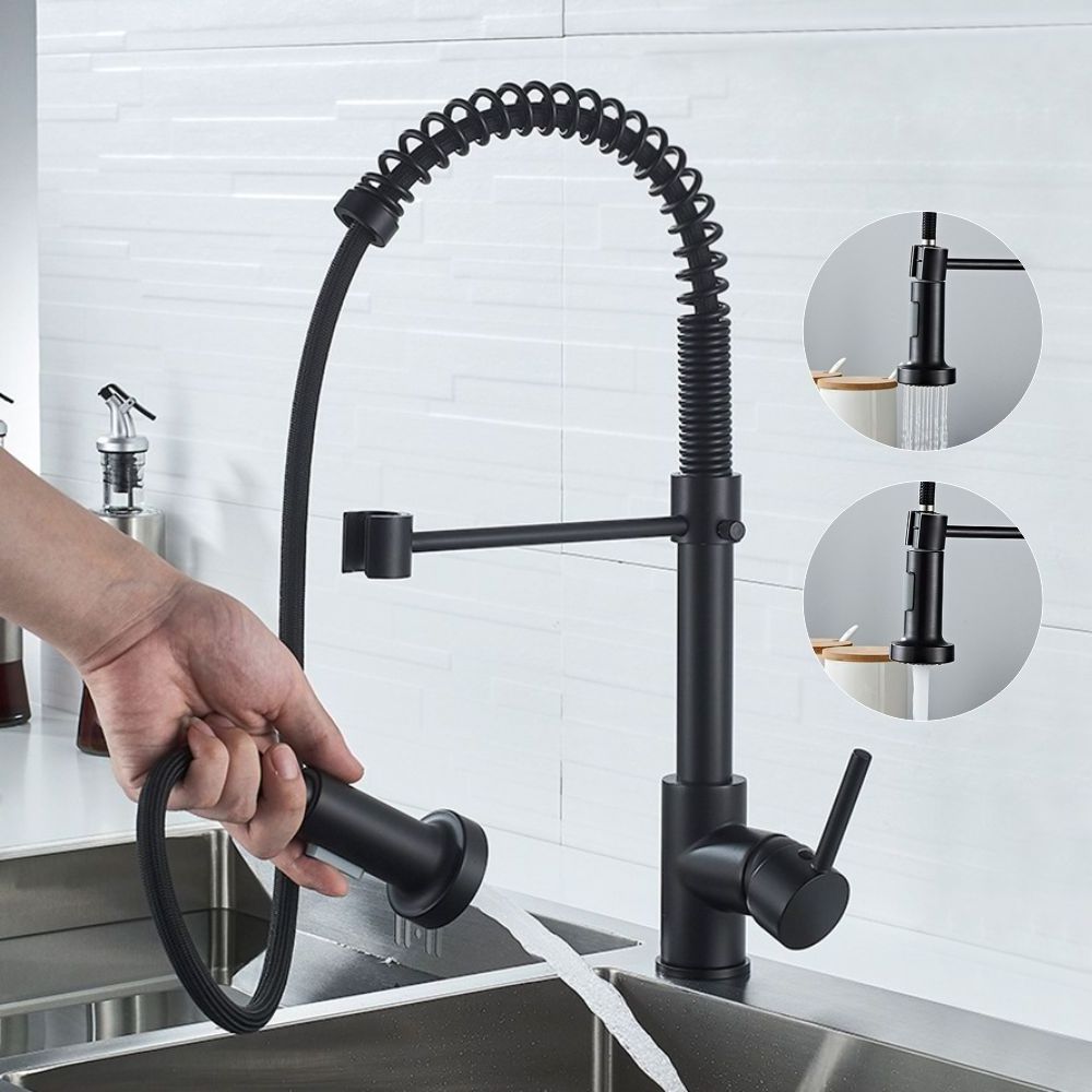 SANIPRO Wholesale 360 Rotation Sprayer Hot Cold Water Filter Tap Mixer Stainless Steel Pull Out Down Black Sink Kitchen Faucets