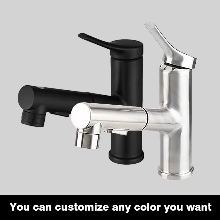 SANIPRO Luxury Single Handle Stainless Steel Hot Cold Sprayer Bath Sink Mixer Taps Black Bathroom Tap Pull Out Basin Faucet