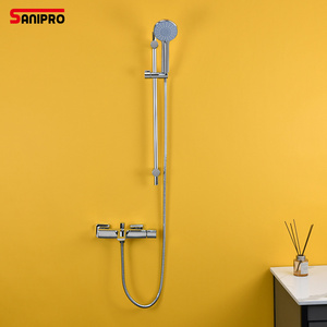 SANIPRO Contemporary Exposed Brass Bathroom Shower Set Chrome Rainfall Shower System Hot Cold Water Mixer Metered Faucets