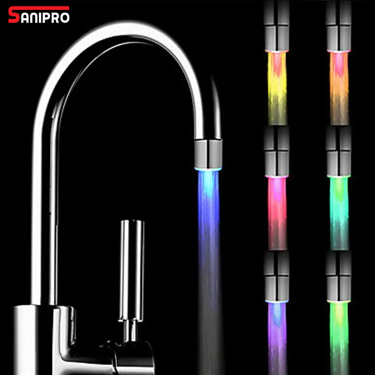 SANIPRO Water Saving Taps Aerator Waterfall LED Sensor Tap Bathroom Basin Sink Temperature Control Colorful LED Water Faucet