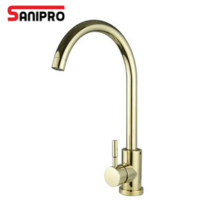 SANIPRO 360 Degree Swivel Stainless Steel 304 Deck Mounted Hot and Cold Mixer Tap Single Handle Brushed Gold Kitchen Faucet