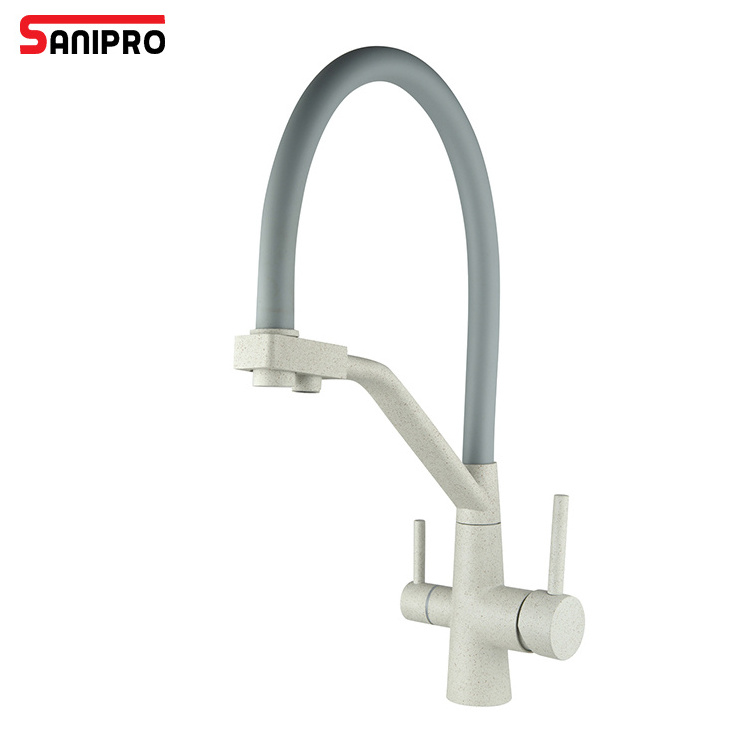 SANIPRO Contemporary Pull Down Tap Mixer 304 Stainless Steel Nickel Three Way Water Filter Purifier Faucet for Kitchen Sink