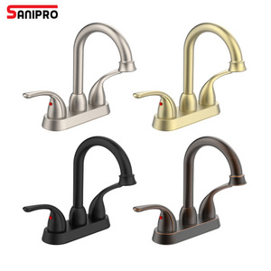 SANIPRO Deck Mounted Brushed Nickel Double Handle Tub Mixer Tap Lead-Free cUPC Lavatory Bathroom Sink Faucets