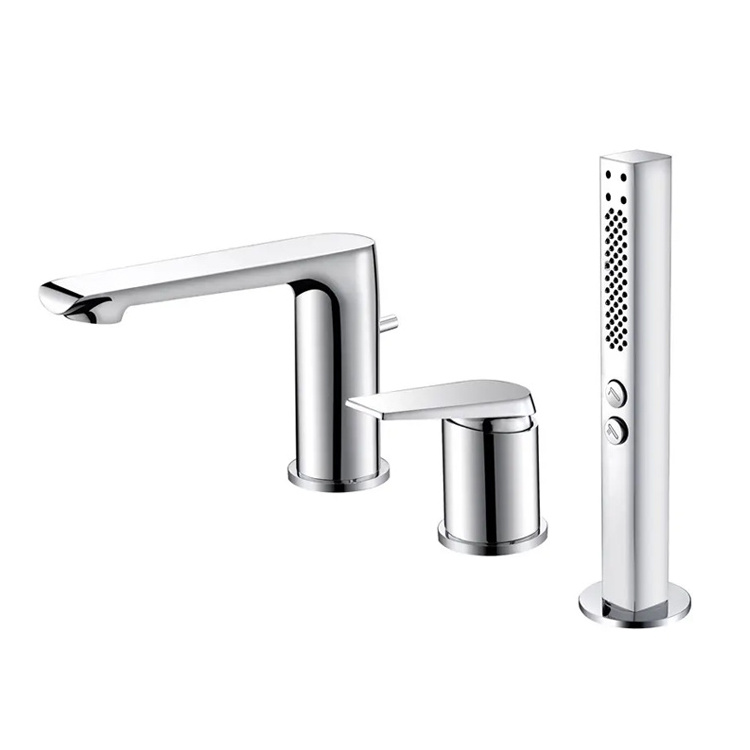 SANIPRO Brass Chrome Plated 3 Holes Deck Mounted Single Handle Hotel Bathroom Bathtub Shower Set, Tub Faucet