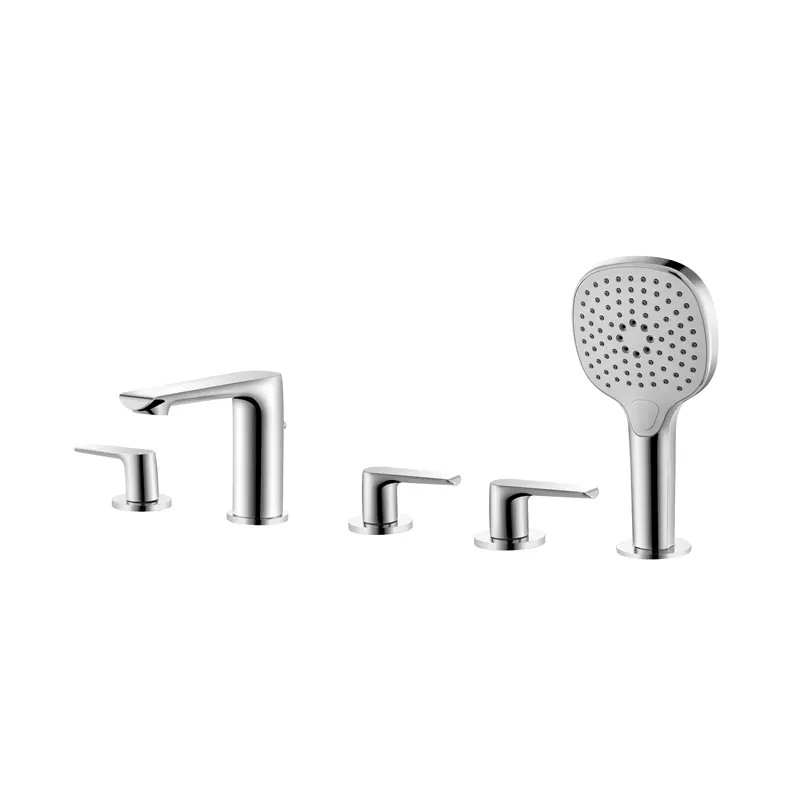 SANIPRO Brass Chrome Plated 3 Holes Deck Mounted Single Handle Hotel Bathroom Bathtub Shower Set, Tub Faucet