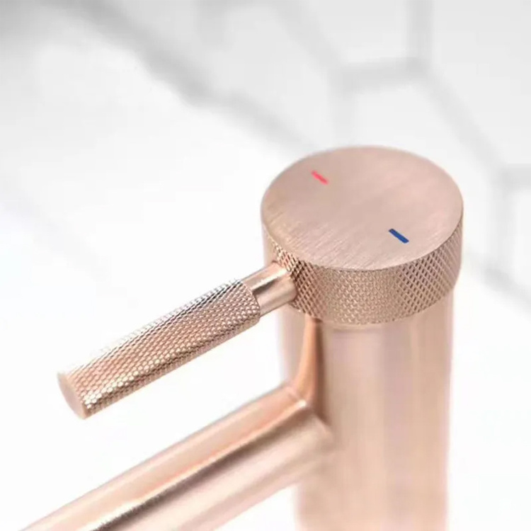 SANIPRO New Luxury Knurled Design Brushed Rose Gold Painting Face Copper Tall Tap Wash Basin Sink Faucet for Bathroom