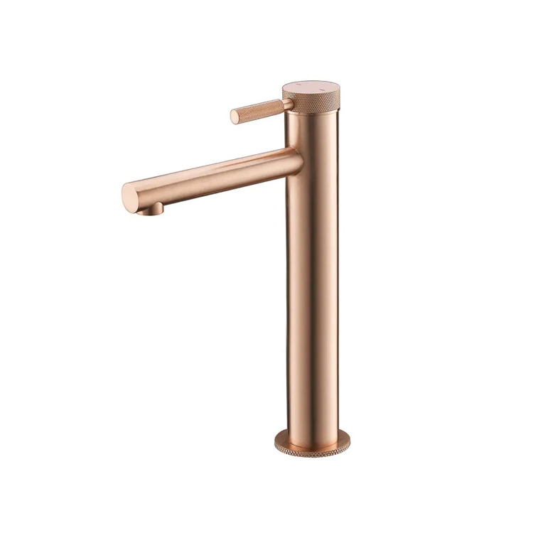 SANIPRO New Luxury Knurled Design Brushed Rose Gold Painting Face Copper Tall Tap Wash Basin Sink Faucet for Bathroom