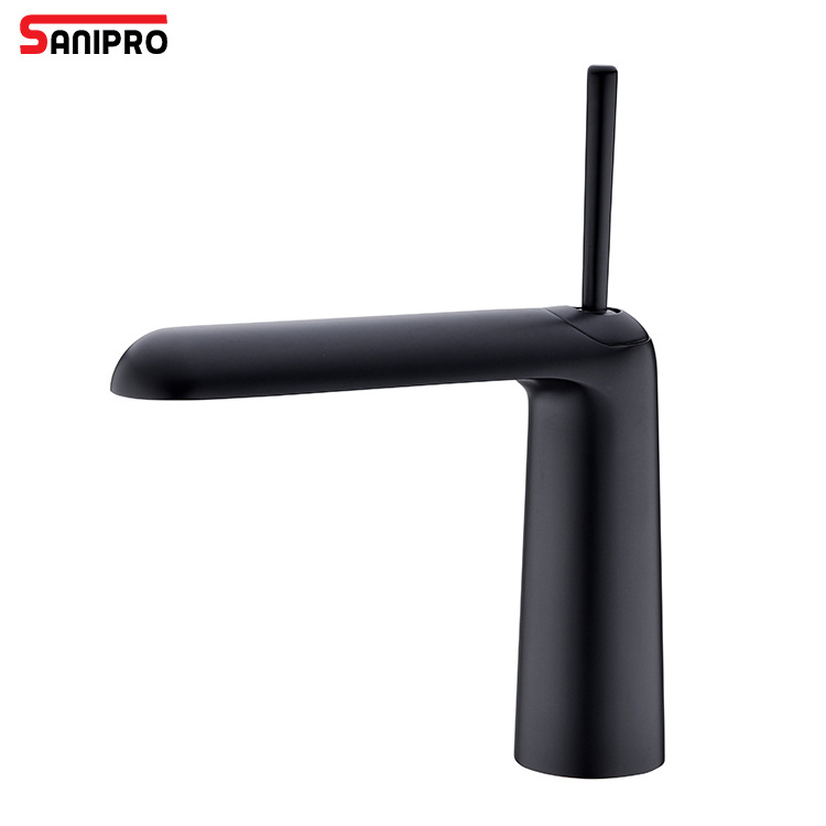 SANIPRO Black Brass Basin Sink Waterfall Tap Bathroom Ceramic Disc Valve Core Cold and hot Dual Control Faucets