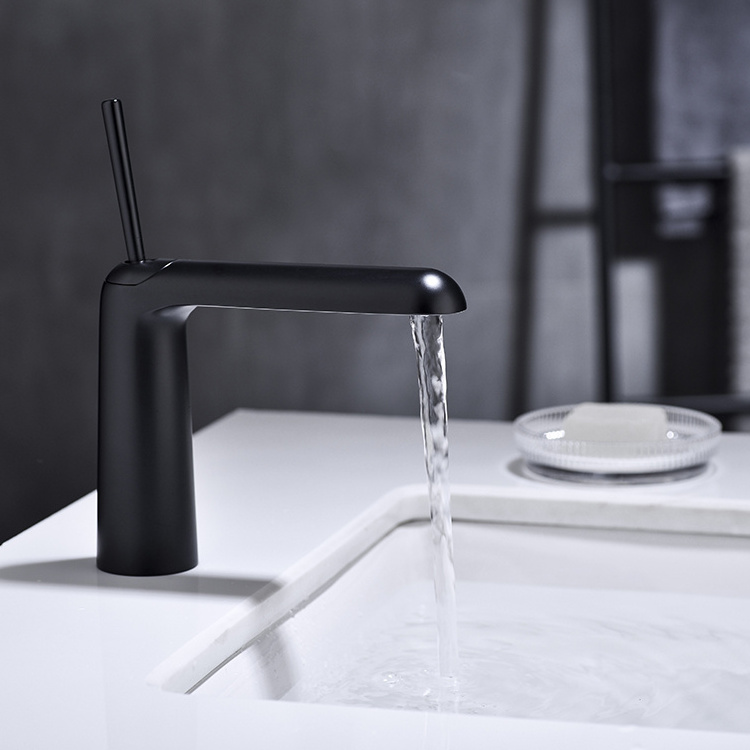 SANIPRO Black Brass Basin Sink Waterfall Tap Bathroom Ceramic Disc Valve Core Cold and hot Dual Control Faucets