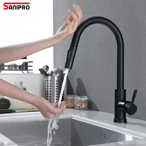 SANIPRO Smart Induction Sink Water Tap SUS304 Brushed Nickel Aerator Spray Pull Out Black Sensor Touch Less Kitchen Faucet