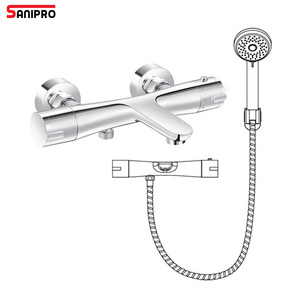 SANIPRO Wall Mounted Bathroom Spa Rainfall Constant Temperature Water Shower Set, All Copper Bath Tub Thermostatic Shower Faucet