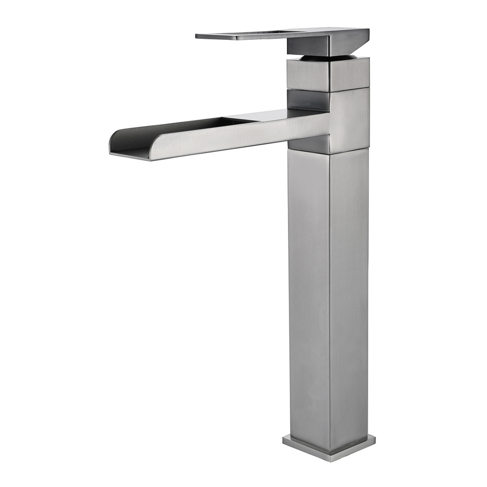 SANIPRO Faucet Manufacturer SUS304 Gun Gray Wide Mouth Waterfall Faucets Single Handle Rotatable Bathroom Sink Basin Tap