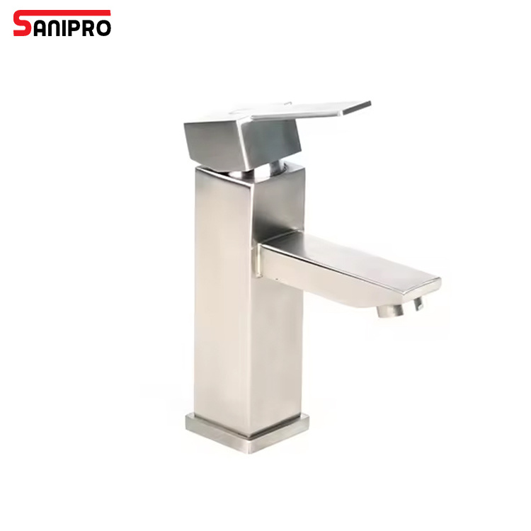 SANIPRO SUS304 Deck Mounted Basin Mixer Water Taps New Modern Stainless Steel Bathroom Square Faucets