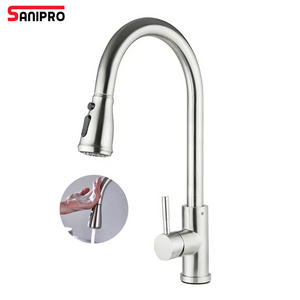 SANIPRO Hot Cold Mixer Touchles Kitchen Faucets SUS304 Pull Out Smart Touch Sensor Water Tap Faucet with Pull Down Sprayer