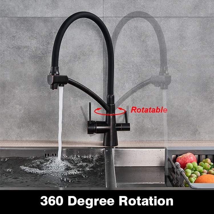 SANIPRO Double Handle Stainless Steel Flexible Silicone Tube Black Pull Out Sink Tap Mixer Water Purifier Filter Kitchen Faucets