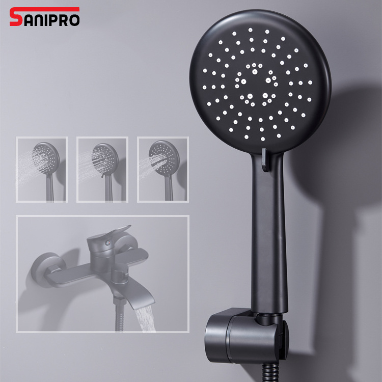 SANIPRO New Design Black Brass Waterfall Bathroom Mixer Tap Rain Slide Bar Shower Hand Set Wall Mounted Bath Tub Shower Faucet