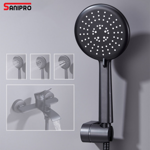 SANIPRO New Design Black Brass Waterfall Bathroom Mixer Tap Rain Slide Bar Shower Hand Set Wall Mounted Bath Tub Shower Faucet