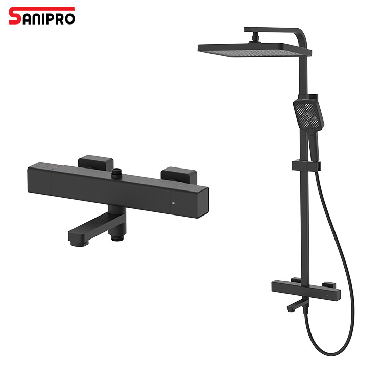 SANIPRO Zinc Alloy Black Bathroom Thermostatic Shower Faucet Set with Handheld Sprayer Mixer Bathtub Tap