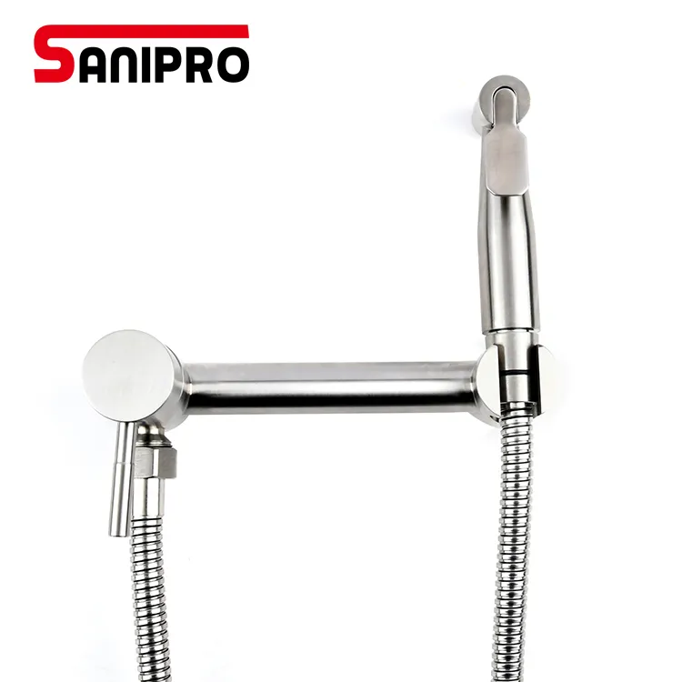 SANIPRO Brass Toilet Concealed Hot and Cold Bidet Spray Faucet Set Bathroom Brushed Nickel Hand Held Sprayer Shattaf Bidet