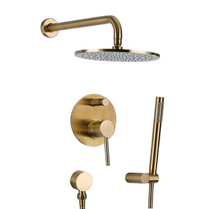 Sanipro Bathroom Gold Shower Set Wall Mounted Brushed Gold Shower Faucet Set waterfall Cold and Hot Bath and Shower Mixer Taps