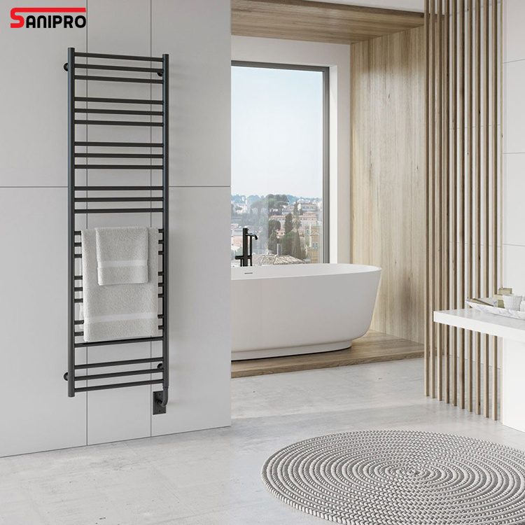 SANIPRO Factory 304 Stainless Steel Black Smart Electric Towel Warmer Dry Shelf Bathroom Accessories Heating Towel Rack