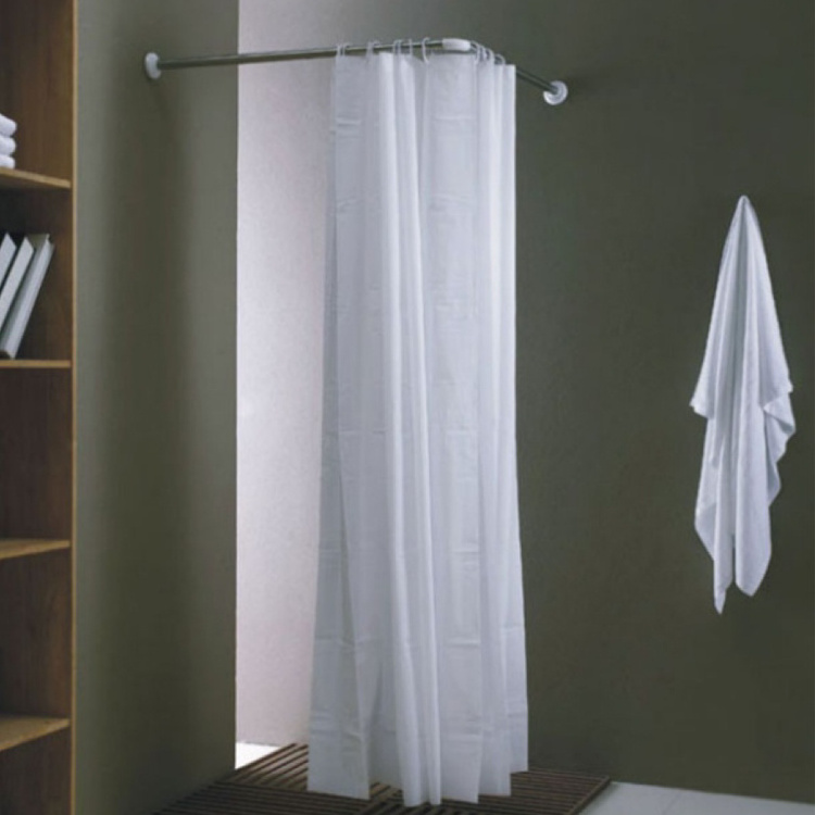 SANIPRO White Polished Nickel Hanging Retractable Curtain Rail Bathroom Aluminum Tension Corner L Shaped Shower Rod